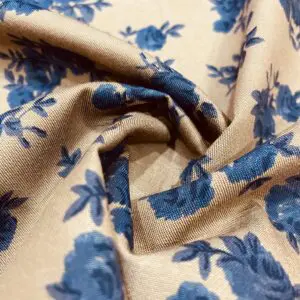Mavi Çiçek Desenli Tensel Poplin Kumaş 150