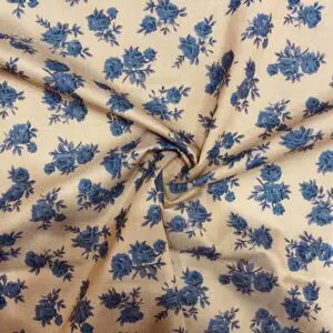 Mavi Çiçek Desenli Tensel Poplin Kumaş 150