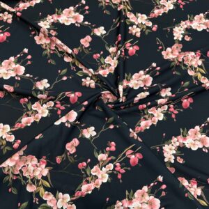 Özel Sakura Desen Jorjet Krep Kumaş