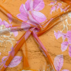 Pembe Çiçekli Şifon Kumaş