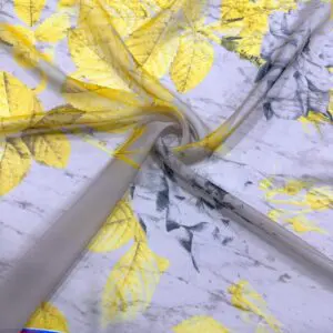 Sarı Çiçekli Şifon Kumaş