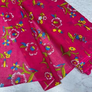 Pembe Menekşe Desen Tülbent Kumaş