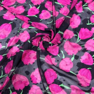 Pembe Lale Desen Şifon Kumaş