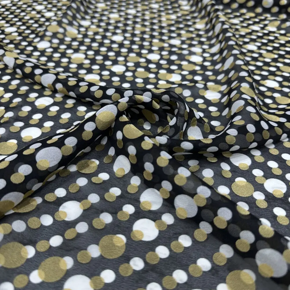 Gold Puantiye Desen Şifon Kumaş