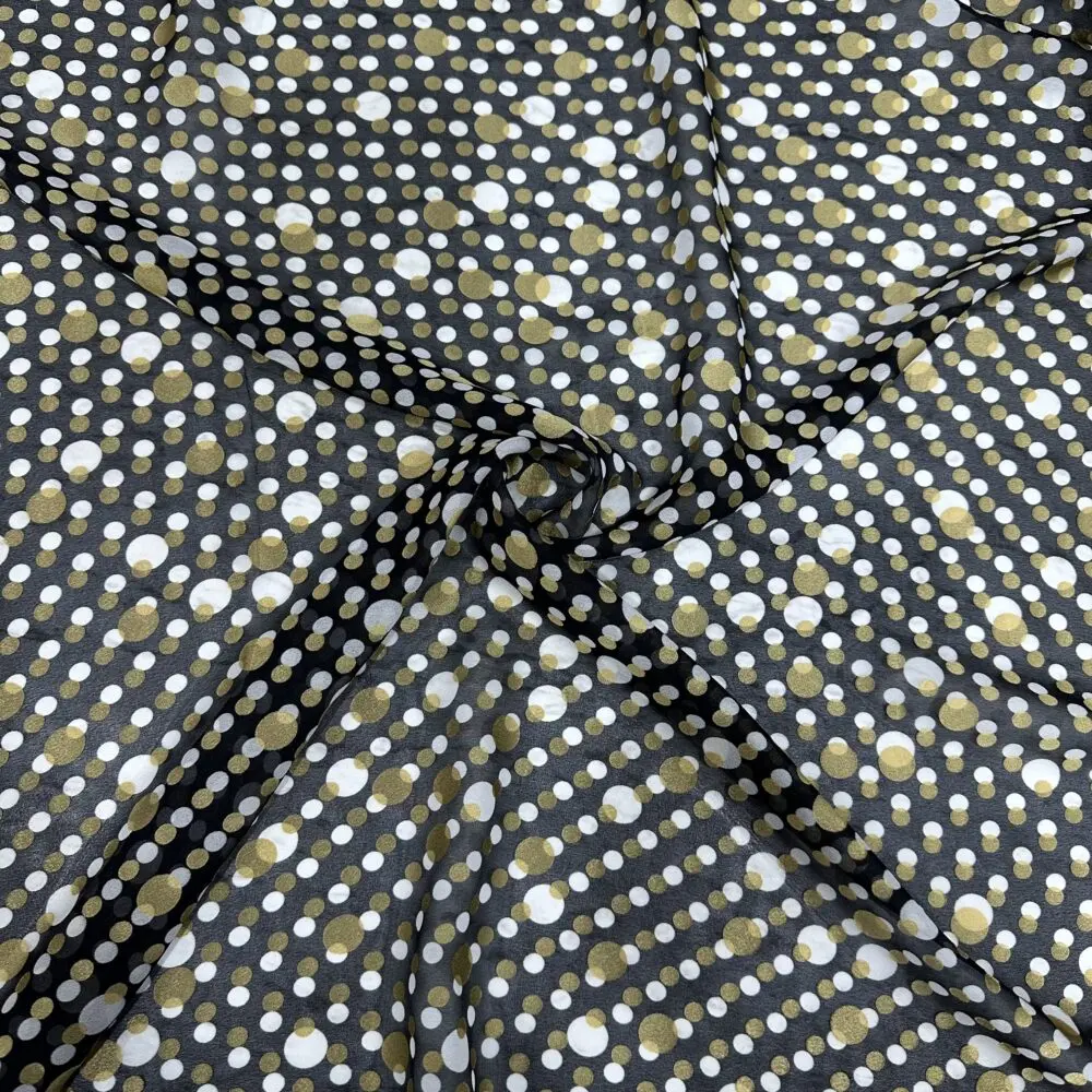Gold Puantiye Desen Şifon Kumaş
