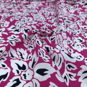 Pembe Çiçek Desenli Pamuk Viskon Kumaş