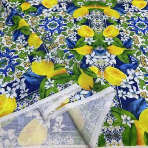 Limon Desen Özel Tasarım Keten Kumaş