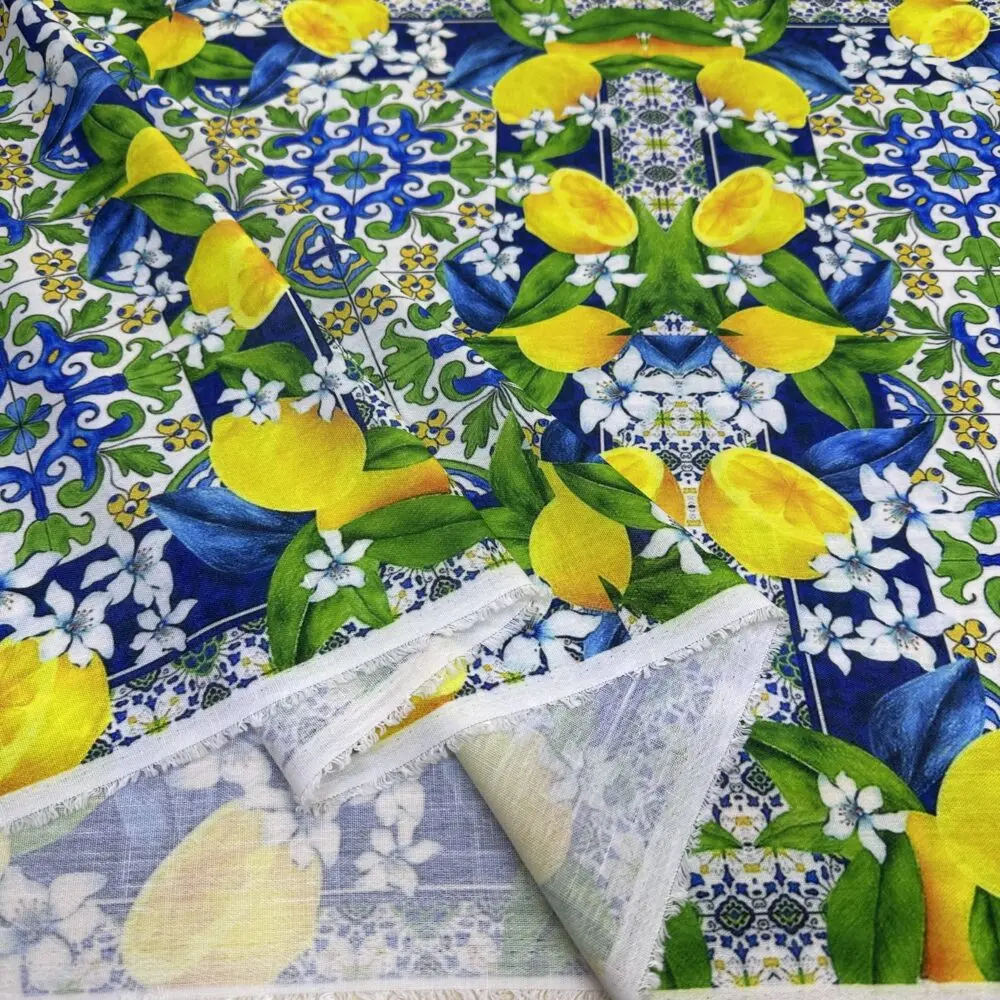Limon Desen Özel Tasarım Keten Kumaş