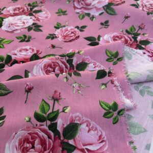 Pembe Çiçek Desenli Özel Tasarım Keten Kumaş
