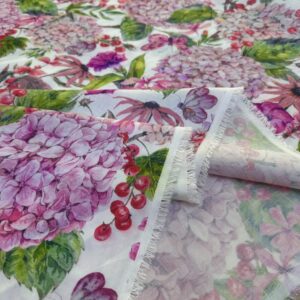 Pembe Ortanca Desenli Özel Tasarım Keten Kumaş Pembe Ortanca Desenli Özel Tasarım Keten Kumaş